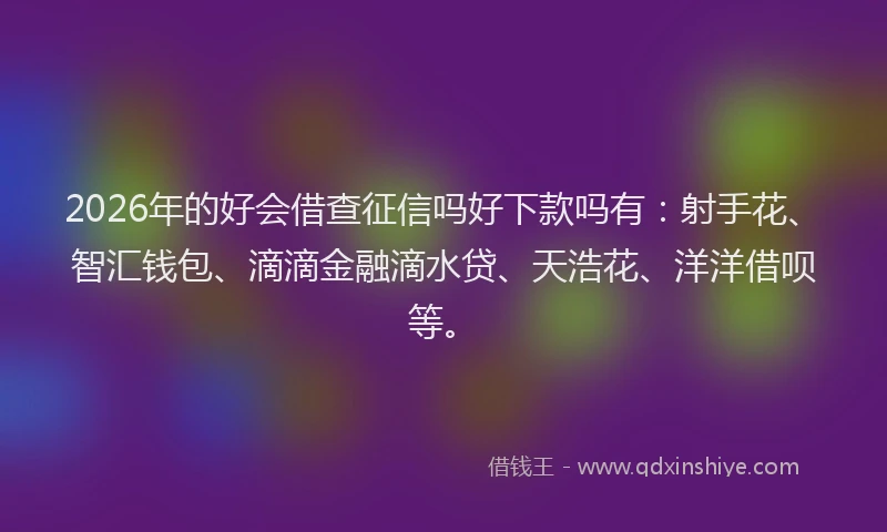2026年的好会借查征信吗好下款吗有：射手花、智汇钱包、滴滴金融滴水贷、天浩花、洋洋借呗等。
