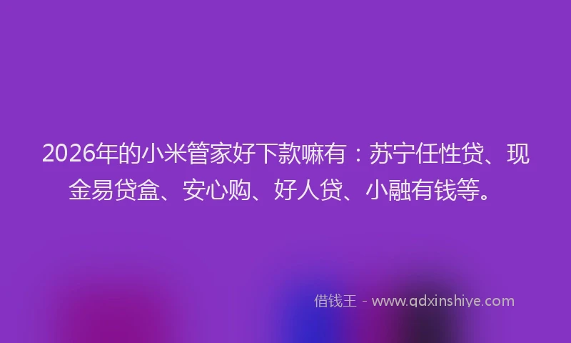 2026年的小米管家好下款嘛有：苏宁任性贷、现金易贷盒、安心购、好人贷、小融有钱等。
