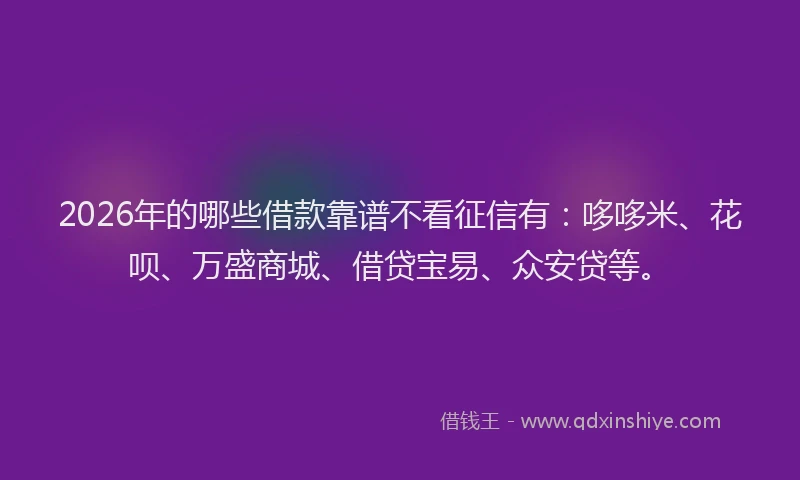 2026年的哪些借款靠谱不看征信有:哆哆米、花呗、万盛商城、借贷宝易、众安贷等。
