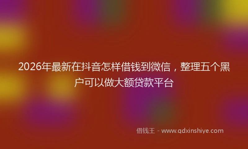 2026年最新在抖音怎样借钱到微信,整理五个黑户可以做大额贷款平台