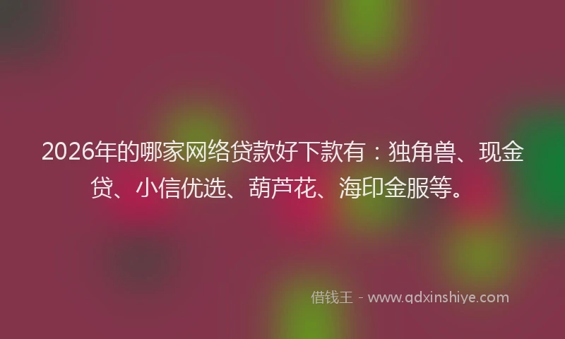 2026年的哪家网络贷款好下款有：独角兽、现金贷、小信优选、葫芦花、海印金服等。
