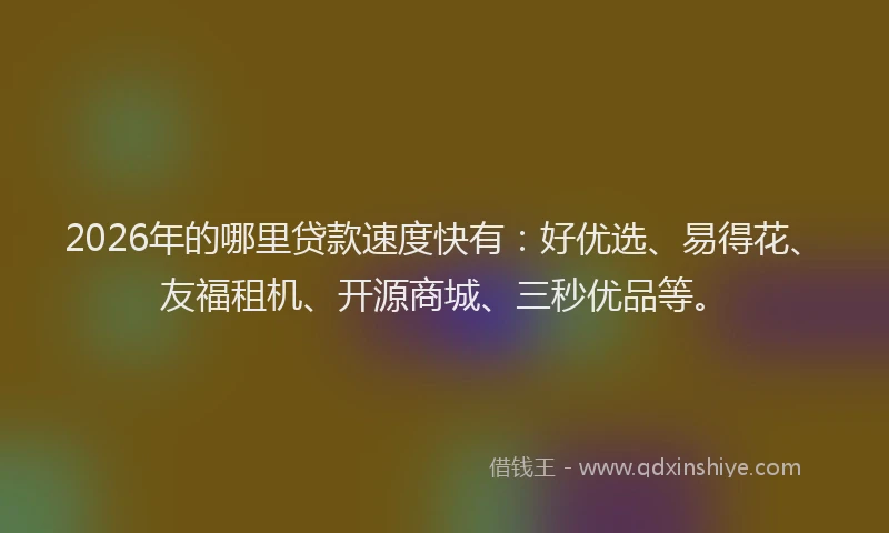 2026年的哪里贷款速度快有:好优选、易得花、友福租机、开源商城、三秒优品等。