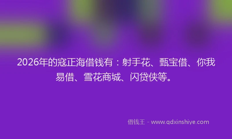 2026年的寇正海借钱有：射手花、甄宝借、你我易借、雪花商城、闪贷侠等。
