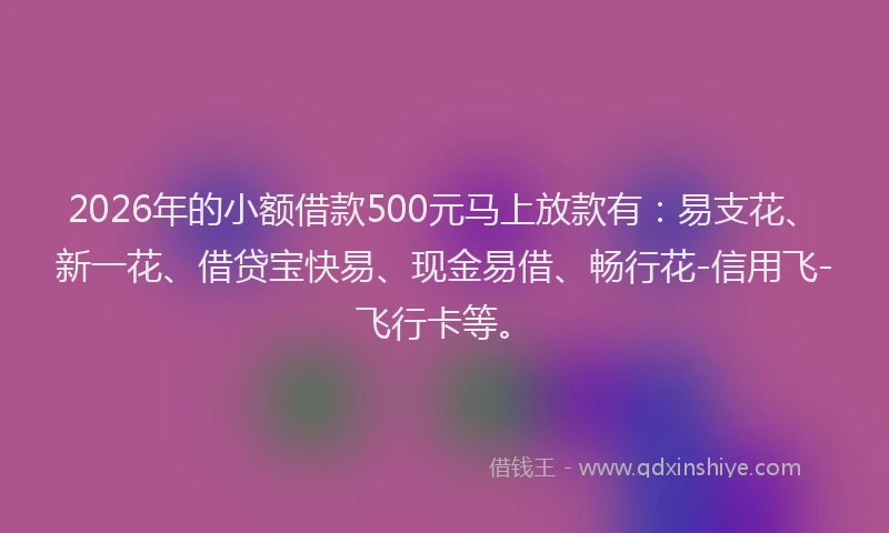 2026年的小额借款500元马上放款有：易支花、新一花、借贷宝快易、现金易借、畅行花-信用飞-飞行卡等。