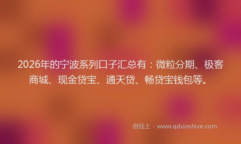 2026年的宁波系列口子汇总有：微粒分期、极客商城、现金贷宝、通天贷、畅贷宝钱包等。