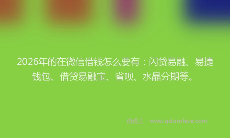 2026年的在微信借钱怎么要有：闪贷易融、易捷钱包、借贷易融宝、省呗、水晶分期等。