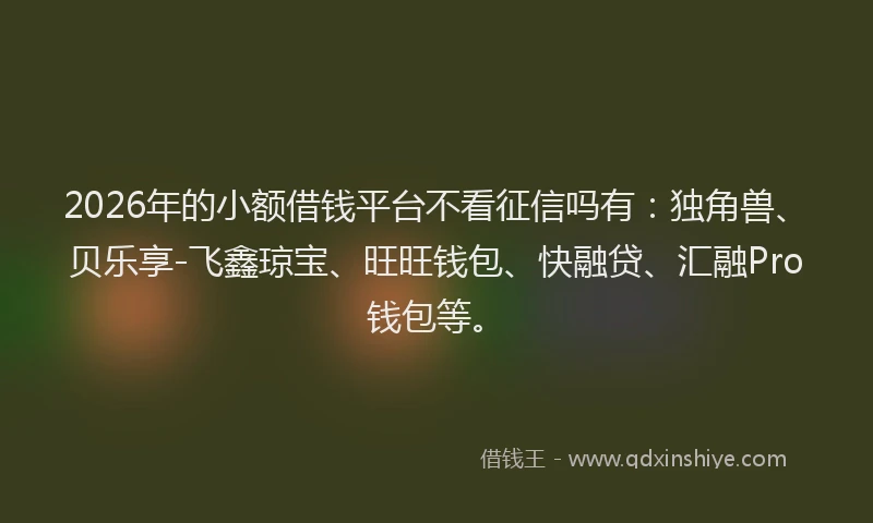2026年的小额借钱平台不看征信吗有：独角兽、贝乐享-飞鑫琼宝、旺旺钱包、快融贷、汇融Pro钱包等。