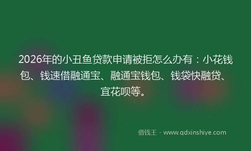 2026年的小丑鱼贷款申请被拒怎么办有：小花钱包、钱速借融通宝、融通宝钱包、钱袋快融贷、宜花呗等。