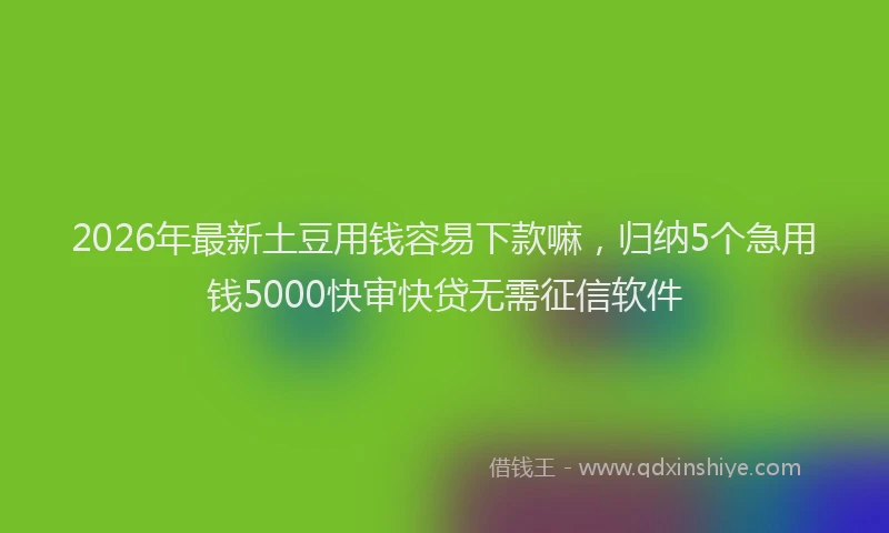 2026年最新土豆用钱容易下款嘛，归纳5个急用钱5000快审快贷无需征信软件