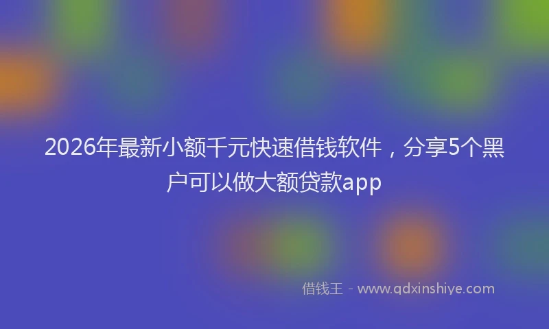 2026年最新小额千元快速借钱软件，分享5个黑户可以做大额贷款app
