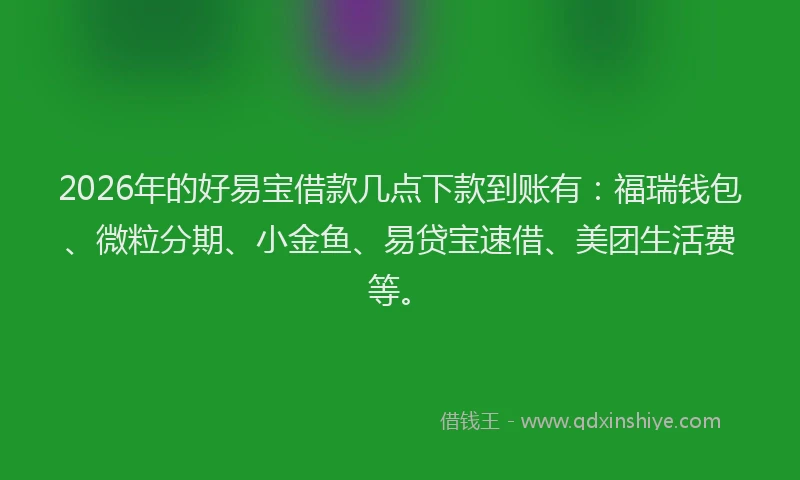 2026年的好易宝借款几点下款到账有：福瑞钱包、微粒分期、小金鱼、易贷宝速借、美团生活费等。