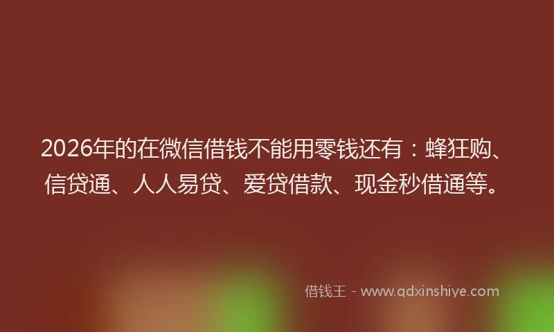 2026年的在微信借钱不能用零钱还有：蜂狂购、信贷通、人人易贷、爱贷借款、现金秒借通等。