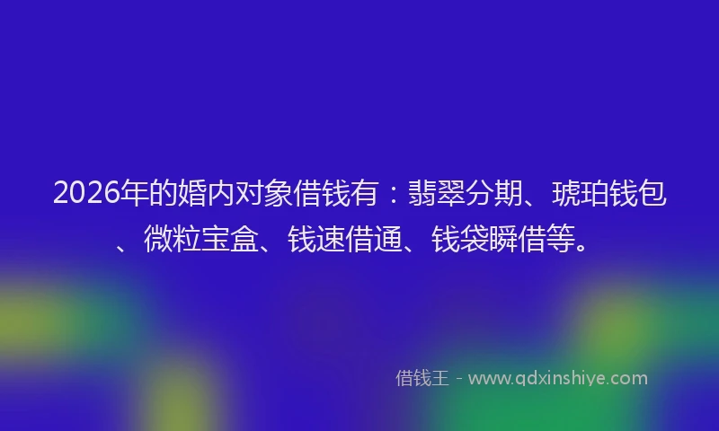 2026年的婚内对象借钱有：翡翠分期、琥珀钱包、微粒宝盒、钱速借通、钱袋瞬借等。