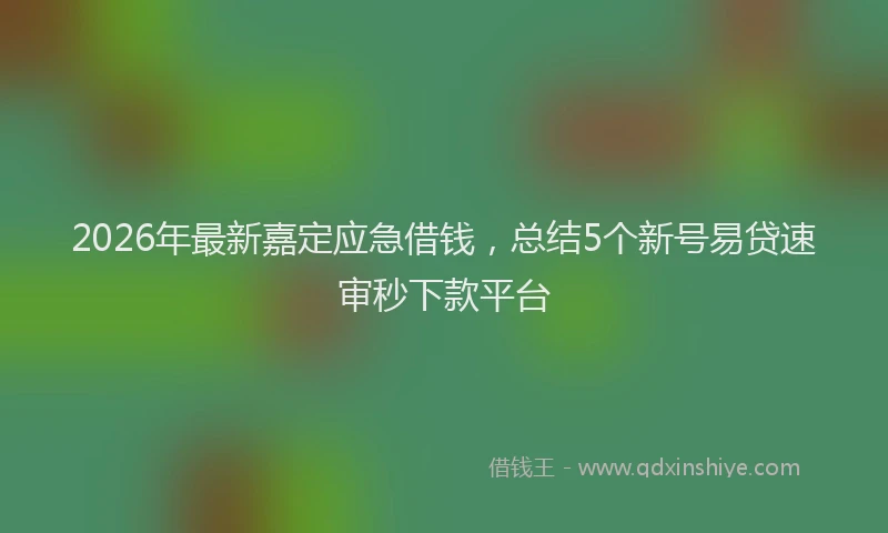 2026年最新嘉定应急借钱，总结5个新号易贷速审秒下款平台