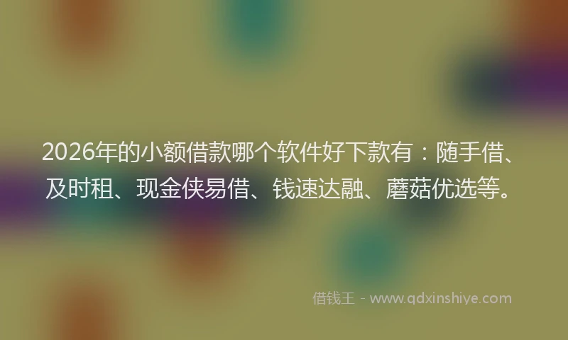 2026年的小额借款哪个软件好下款有：随手借、及时租、现金侠易借、钱速达融、蘑菇优选等。