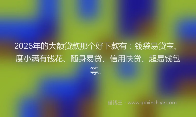 2026年的大额贷款那个好下款有：钱袋易贷宝、度小满有钱花、随身易贷、信用快贷、超易钱包等。