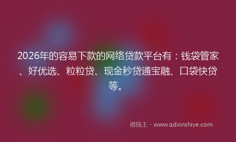 2026年的容易下款的网络贷款平台有：钱袋管家、好优选、粒粒贷、现金秒贷通宝融、口袋快贷等。