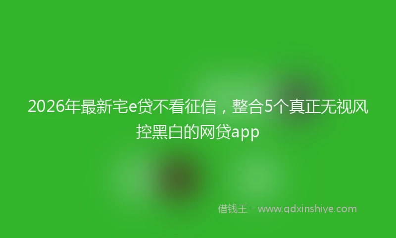 2026年最新宅e贷不看征信，整合5个真正无视风控黑白的网贷app