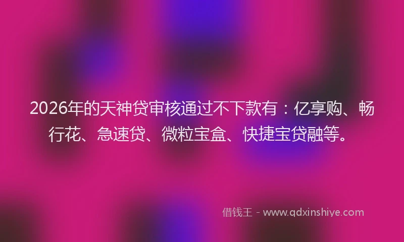 2026年的天神贷审核通过不下款有:亿享购、畅行花、急速贷、微粒宝盒、快捷宝贷融等。