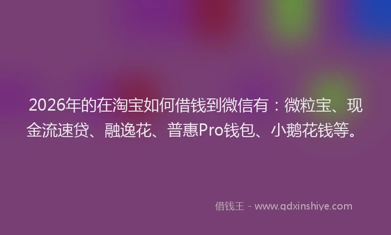 2026年的在淘宝如何借钱到微信有:微粒宝、现金流速贷、融逸花、普惠Pro钱包、小鹅花钱等。