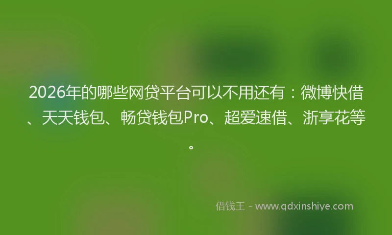 2026年的哪些网贷平台可以不用还有：微博快借、天天钱包、畅贷钱包Pro、超爱速借、浙享花等。