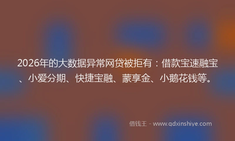 2026年的大数据异常网贷被拒有：借款宝速融宝、小爱分期、快捷宝融、蒙享金、小鹅花钱等。