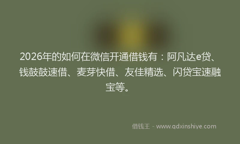 2026年的如何在微信开通借钱有：阿凡达e贷、钱鼓鼓速借、麦芽快借、友佳精选、闪贷宝速融宝等。