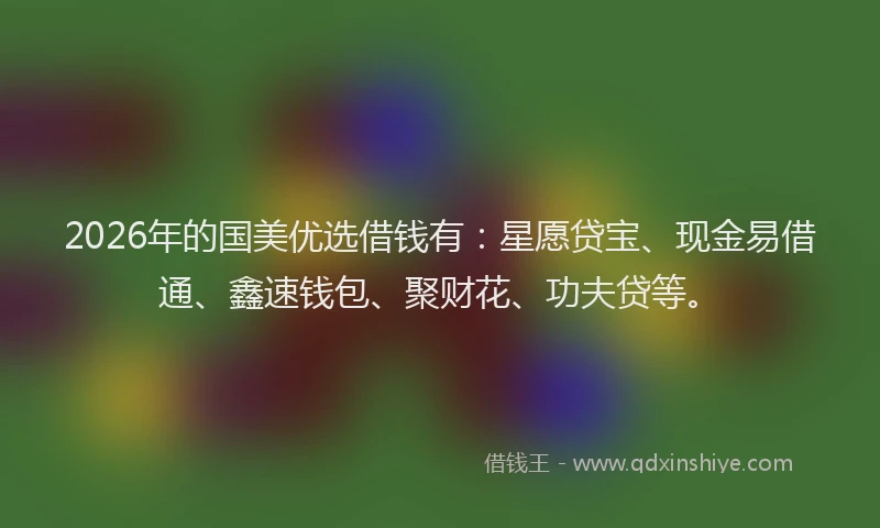 2026年的国美优选借钱有：星愿贷宝、现金易借通、鑫速钱包、聚财花、功夫贷等。