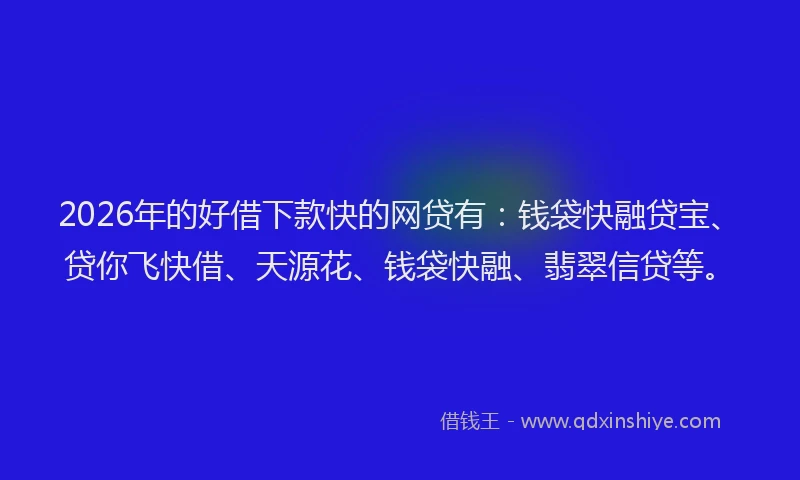 2026年的好借下款快的网贷有：钱袋快融贷宝、贷你飞快借、天源花、钱袋快融、翡翠信贷等。