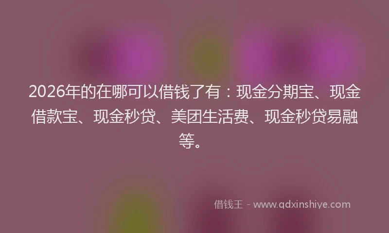 2026年的在哪可以借钱了有:现金分期宝、现金借款宝、现金秒贷、美团生活费、现金秒贷易融等。