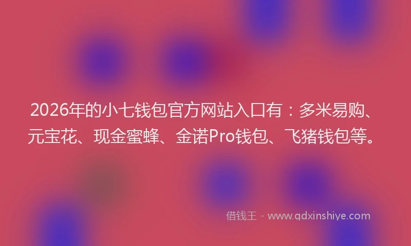 2026年的小七钱包官方网站入口有：多米易购、元宝花、现金蜜蜂、金诺Pro钱包、飞猪钱包等。