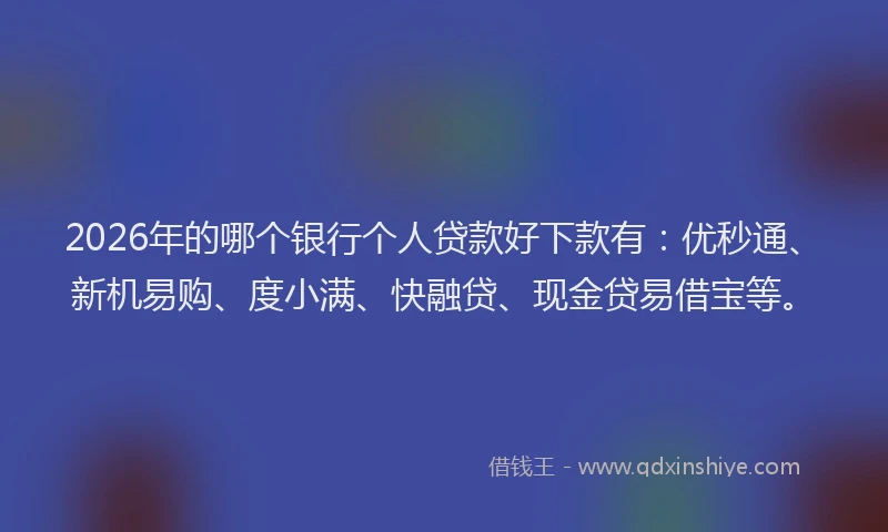 2026年的哪个银行个人贷款好下款有：优秒通、新机易购、度小满、快融贷、现金贷易借宝等。