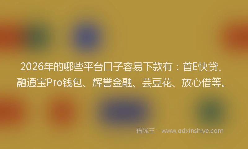 2026年的哪些平台口子容易下款有:首E快贷、融通宝Pro钱包、辉誉金融、芸豆花、放心借等。