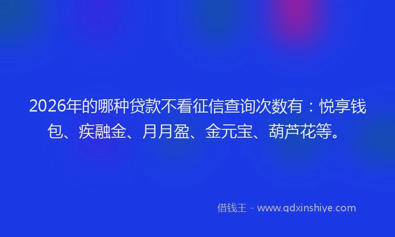 2026年的哪种贷款不看征信查询次数有:悦享钱包、疾融金、月月盈、金元宝、葫芦花等。
