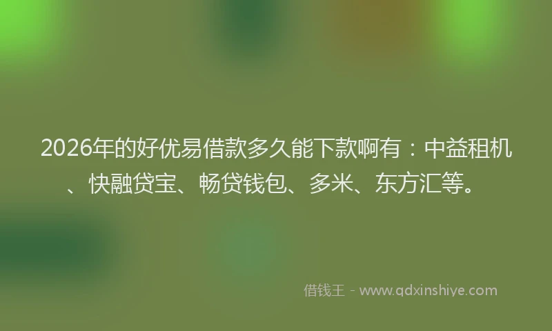2026年的好优易借款多久能下款啊有：中益租机、快融贷宝、畅贷钱包、多米、东方汇等。
