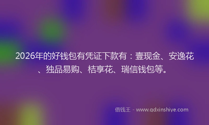 2026年的好钱包有凭证下款有：壹现金、安逸花、独品易购、桔享花、瑞信钱包等。