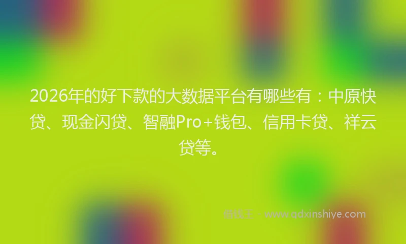 2026年的好下款的大数据平台有哪些有：中原快贷、现金闪贷、智融Pro+钱包、信用卡贷、祥云贷等。