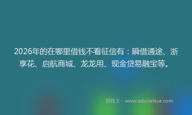 2026年的在哪里借钱不看征信有:瞬借通途、浙享花、启航商城、龙龙用、现金贷易融宝等。