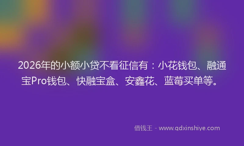2026年的小额小贷不看征信有：小花钱包、融通宝Pro钱包、快融宝盒、安鑫花、蓝莓买单等。