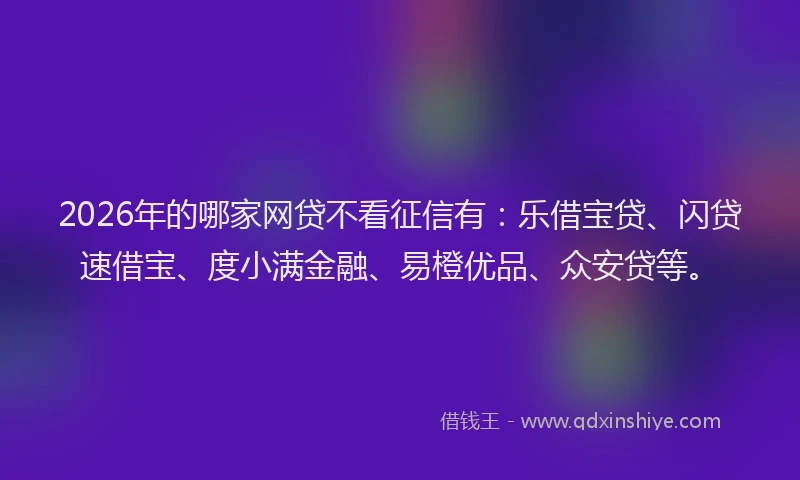 2026年的哪家网贷不看征信有：乐借宝贷、闪贷速借宝、度小满金融、易橙优品、众安贷等。