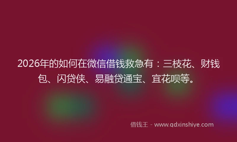 2026年的如何在微信借钱救急有：三枝花、财钱包、闪贷侠、易融贷通宝、宜花呗等。