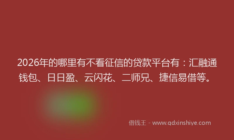 2026年的哪里有不看征信的贷款平台有:汇融通钱包、日日盈、云闪花、二师兄、捷信易借等。