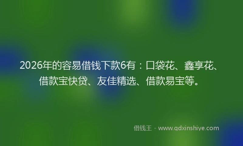 2026年的容易借钱下款6有：口袋花、鑫享花、借款宝快贷、友佳精选、借款易宝等。