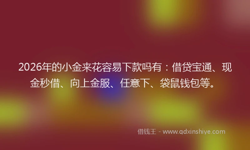 2026年的小金来花容易下款吗有：借贷宝通、现金秒借、向上金服、任意下、袋鼠钱包等。