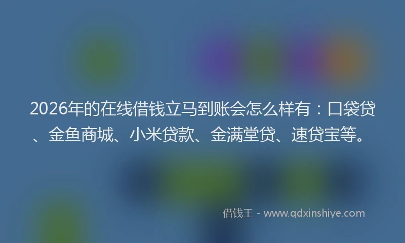 2026年的在线借钱立马到账会怎么样有:口袋贷、金鱼商城、小米贷款、金满堂贷、速贷宝等。