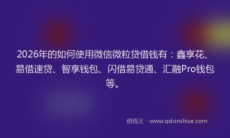 2026年的如何使用微信微粒贷借钱有：鑫享花、易借速贷、智享钱包、闪借易贷通、汇融Pro钱包等。