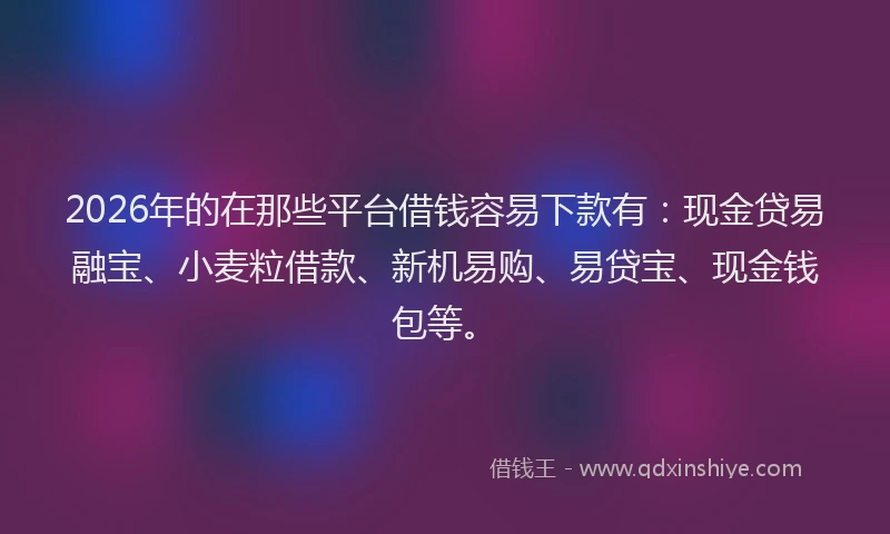2026年的在那些平台借钱容易下款有:现金贷易融宝、小麦粒借款、新机易购、易贷宝、现金钱包等。