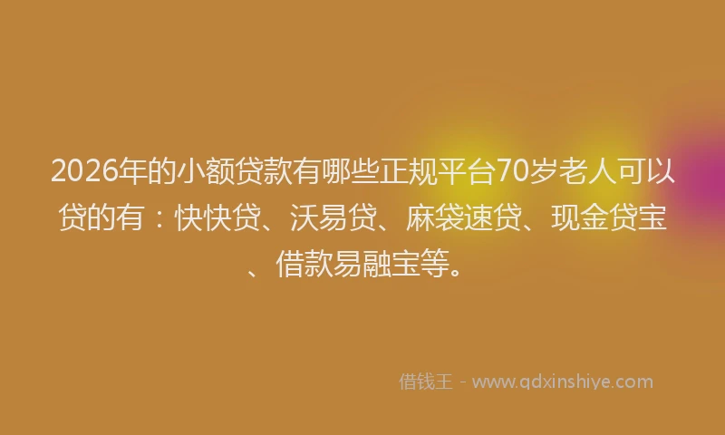 2026年的小额贷款有哪些正规平台70岁老人可以贷的有：快快贷、沃易贷、麻袋速贷、现金贷宝、借款易融宝等。