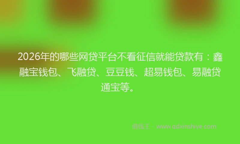 2026年的哪些网贷平台不看征信就能贷款有：鑫融宝钱包、飞融贷、豆豆钱、超易钱包、易融贷通宝等。