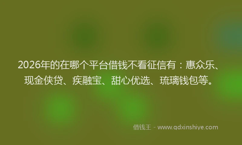 2026年的在哪个平台借钱不看征信有:惠众乐、现金侠贷、疾融宝、甜心优选、琉璃钱包等。
